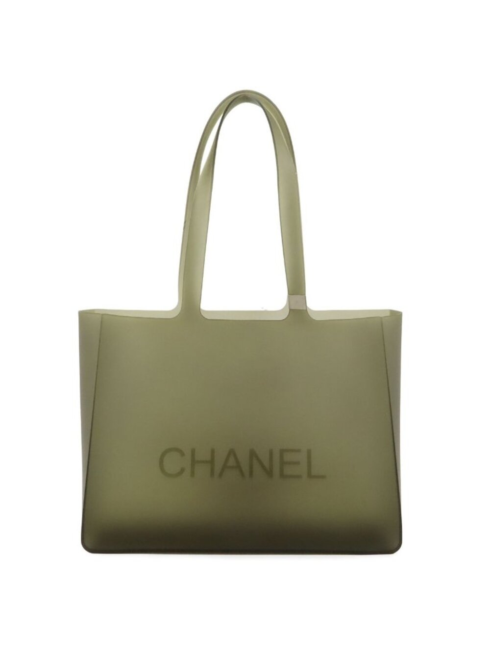 Chanel Logo Lava Tote Shoulder Bag Semi Clear Gray